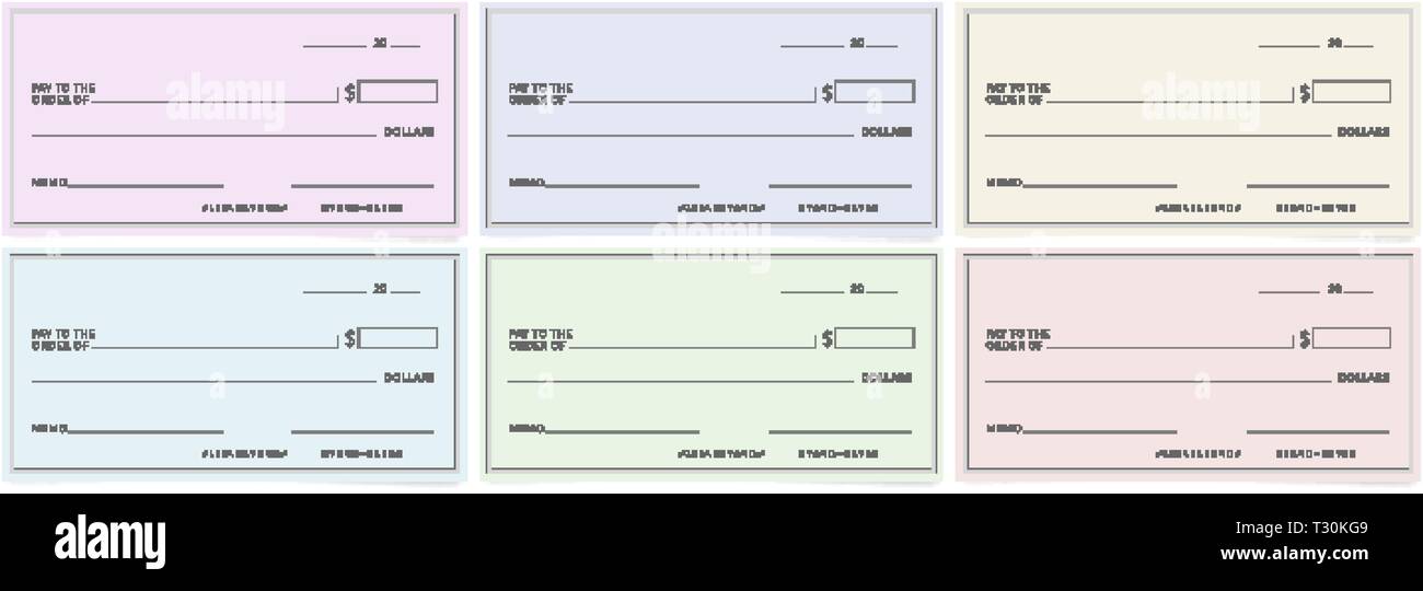 Les chèques bancaires des modèles. Les chèques personnels bureau vide Illustration de Vecteur