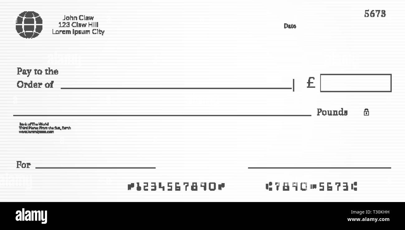 La page sur le chéquier. Modèle de chèque de banque avec pound monnaie. Chèque en blanc Illustration de Vecteur