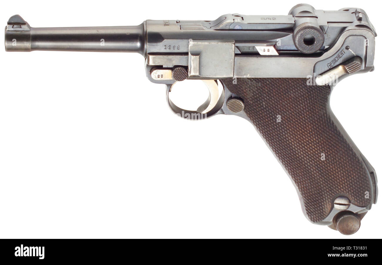 Les petites armes, pistolets, pistolet Luger Parabellum 08, fabriqué par Mauser, calibre 9 mm, Editorial-Use-seulement Banque D'Images
