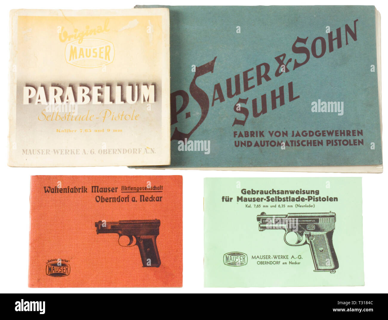 Armes à feu, littérature, mixte lot de 4 manuels pour fusils et pistolets par Sauer & Sohn et Mauser, années 1930, Editorial-Use-seulement Banque D'Images