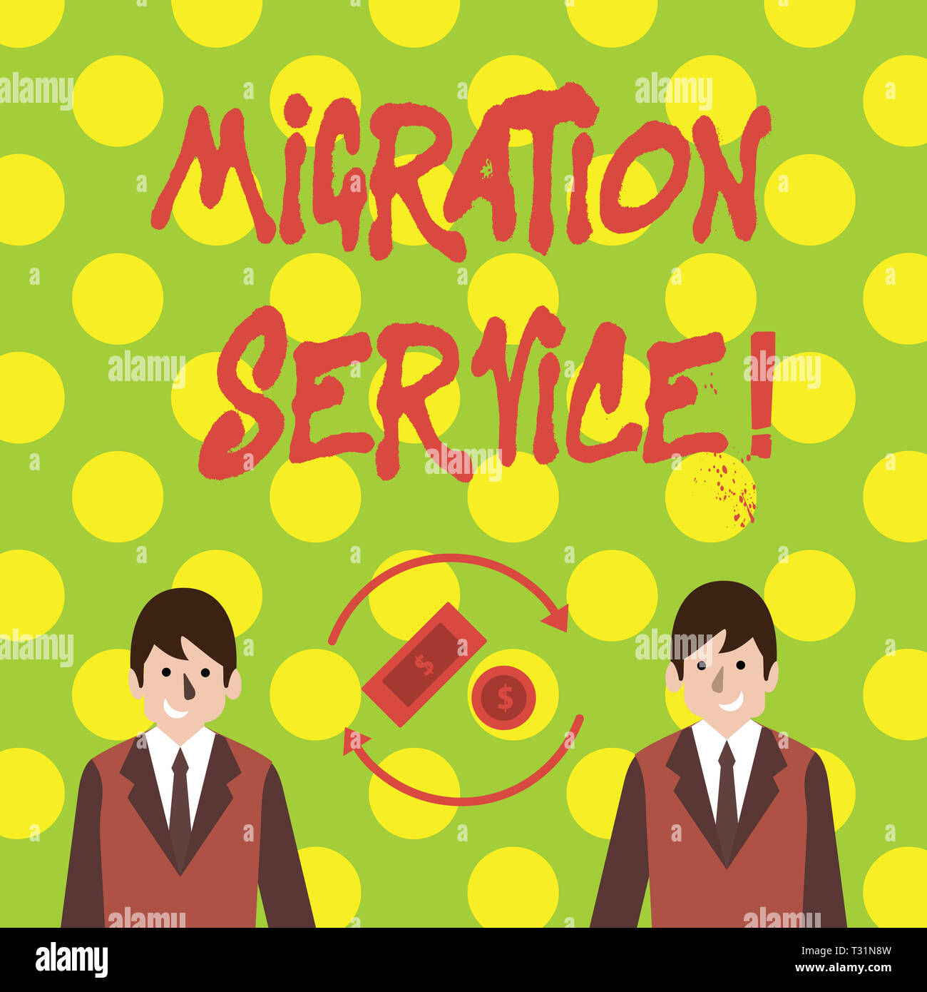 La main conceptuel montrant Migration Service. Le concept de sens différents fournisseurs cloud sans mise en oeuvre de l'argent en Dollar rotati Banque D'Images