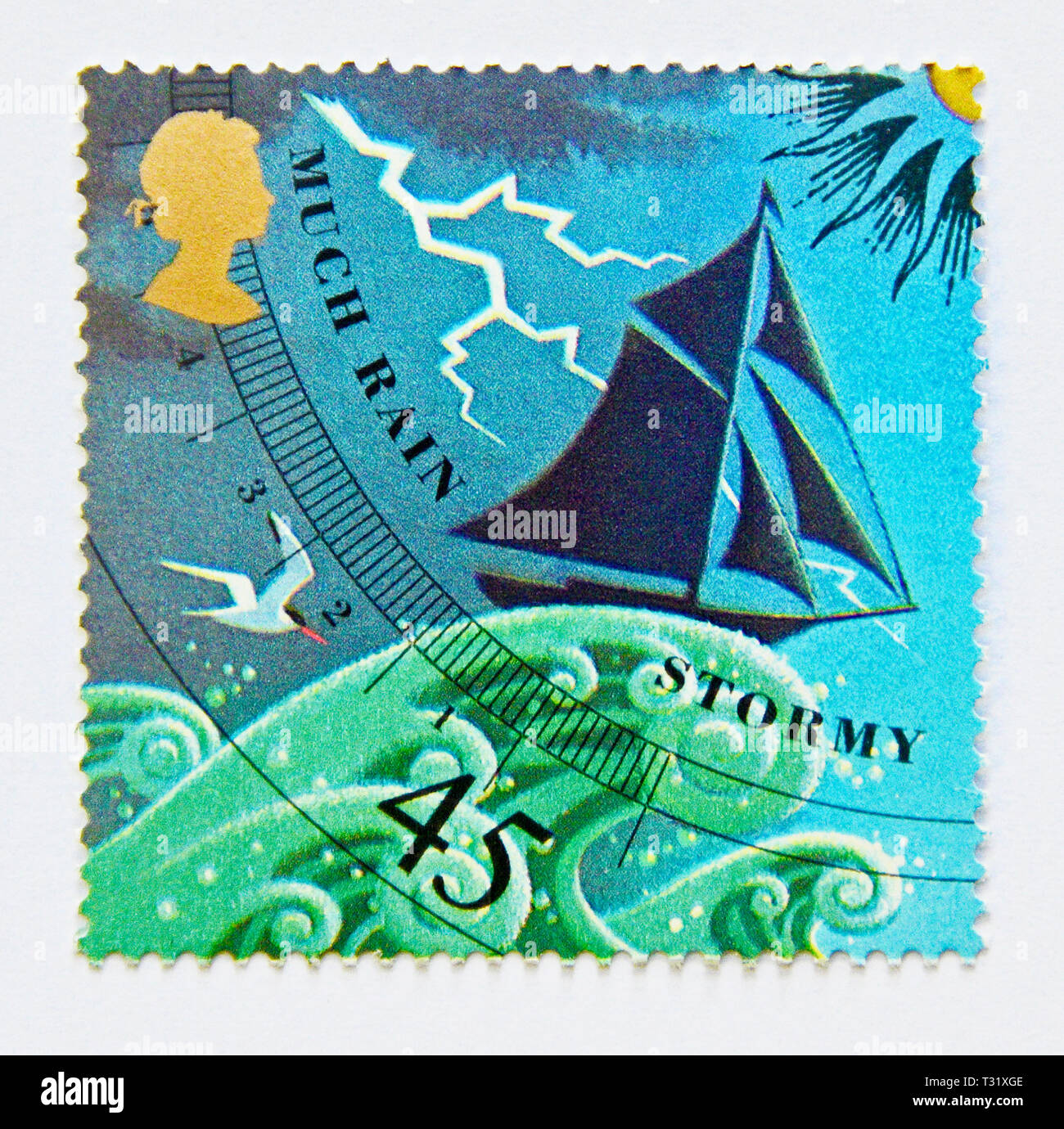 Timbre-poste. La Grande-Bretagne. La reine Elizabeth II. 45p stamp à partir de 2001 Feuille miniature MS2201 'Weather'. Banque D'Images