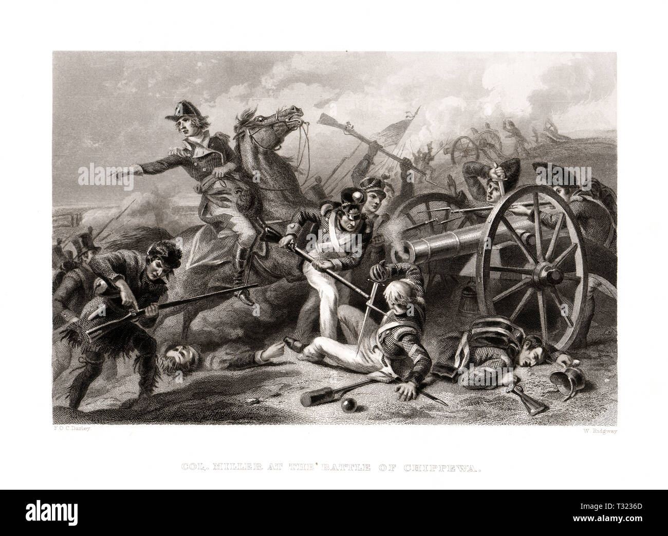 Scène de l'histoire américaine, la guerre de 1812, bataille de Chippawa sur la rivière Niagara dans le Haut Canada ou l'Ontario, Victoire américaine Banque D'Images