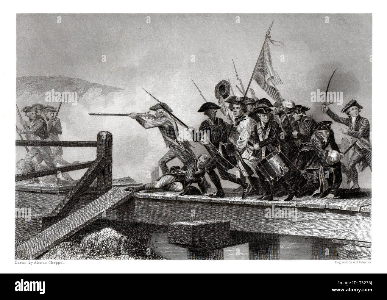 Bataille de Concord Bridge, guerre d'Indépendance américaine, 1776 Banque D'Images