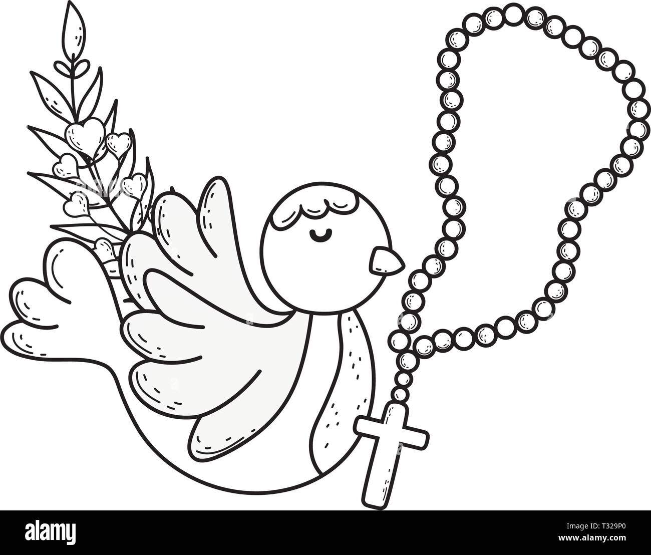 Colombe mignon oiseau avec rosaire vector illustration design Illustration de Vecteur