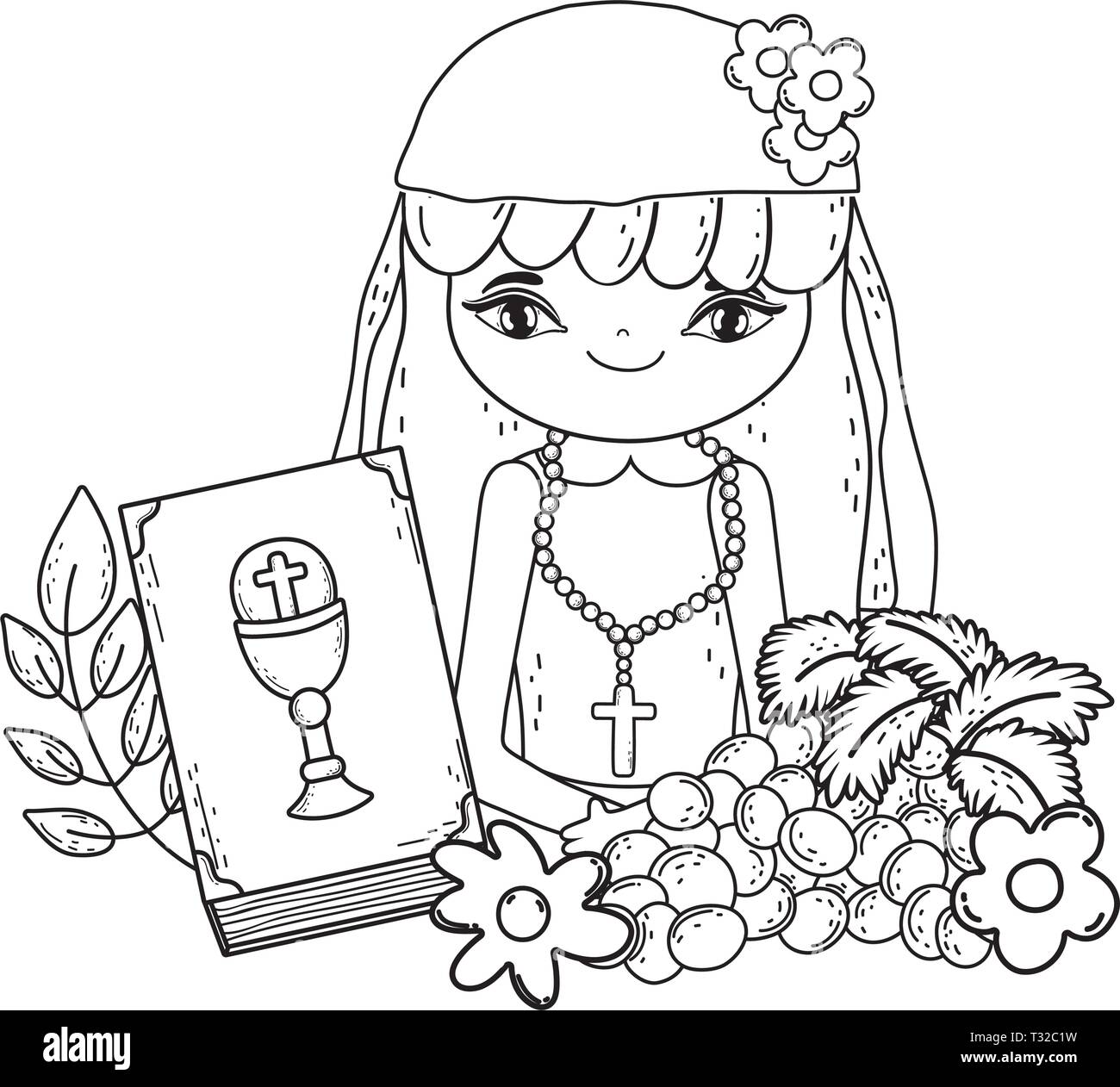 Petite fille aux fruits raisins en communion célébration vector illustration design Illustration de Vecteur