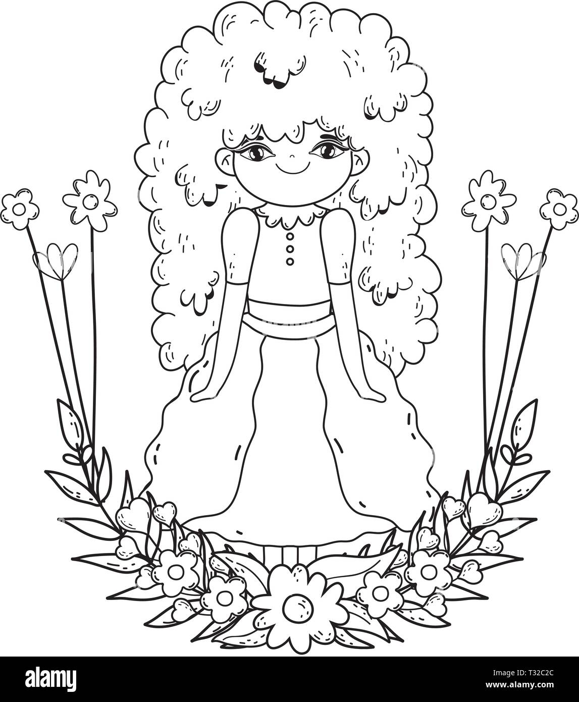 Petite fille aux fleurs guirlande communion célébration vector illustration Illustration de Vecteur