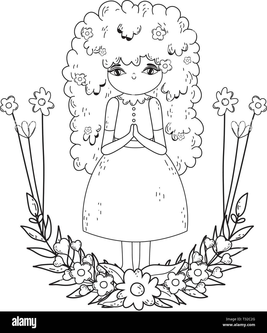 Petite fille aux fleurs guirlande communion célébration vector illustration Illustration de Vecteur