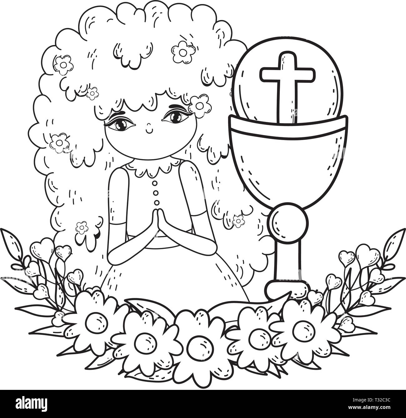 Petite fille avec calice en célébration de première communion vector illustration design Illustration de Vecteur