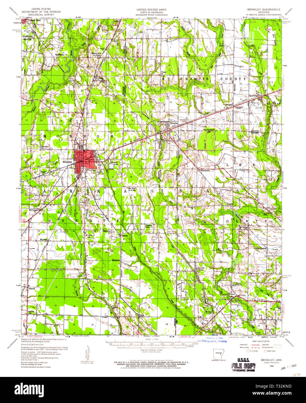 Carte TOPO USGS Brinkley AR Arkansas 2600071958 Restauration 62500 Banque D'Images