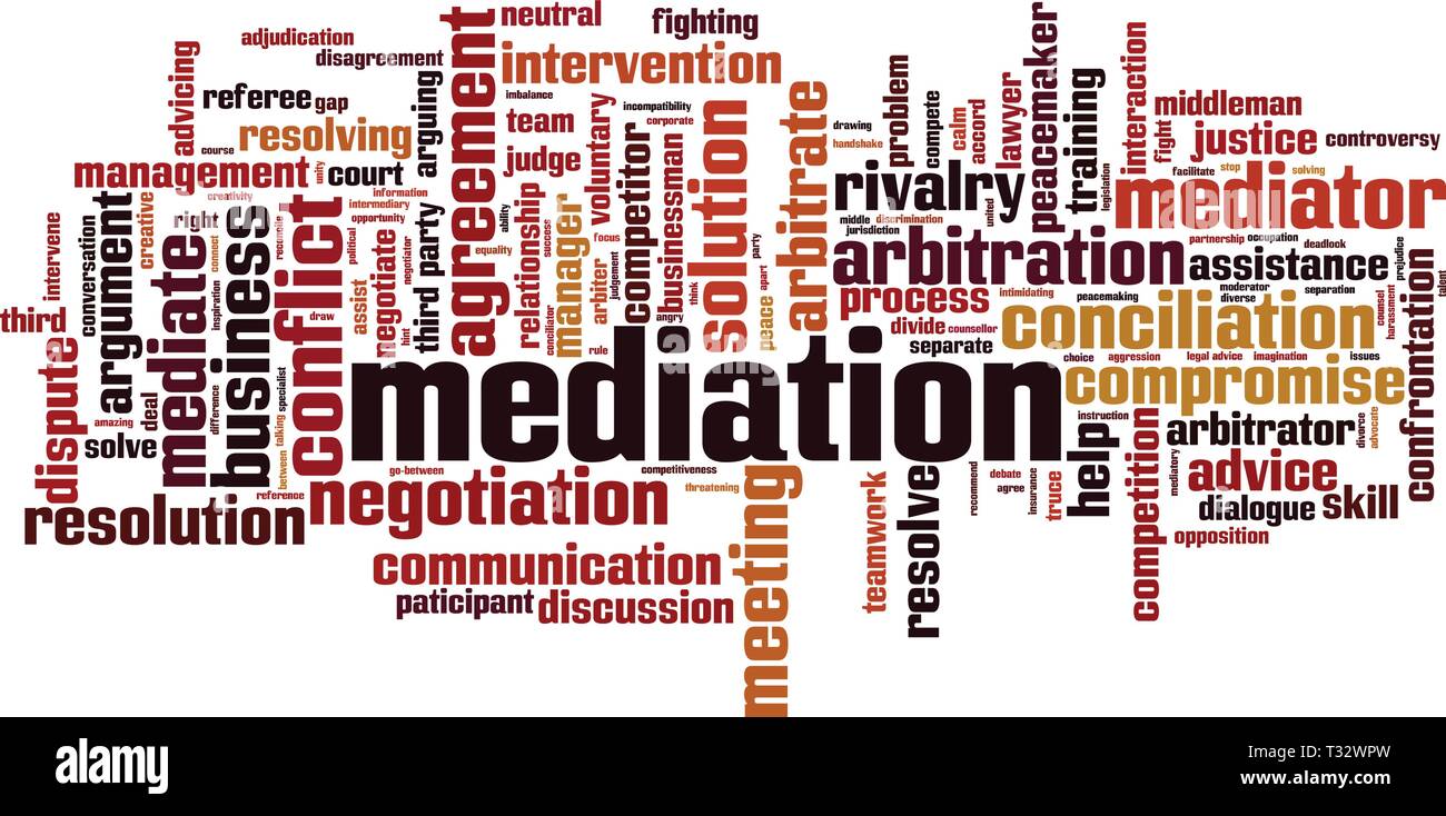 Mot de médiation concept cloud. Collage de mots au sujet de la médiation. Vector illustration Illustration de Vecteur