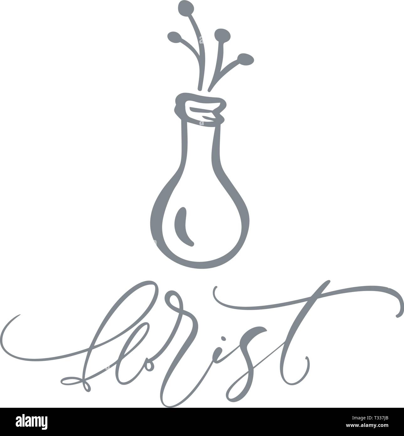 Texte calligraphié fleuriste. Vector floral scandinave tendance beauté dessiné à la main, des cosmétiques biologiques, un fleuriste, photographie, mariage, fleur logo home dec Illustration de Vecteur