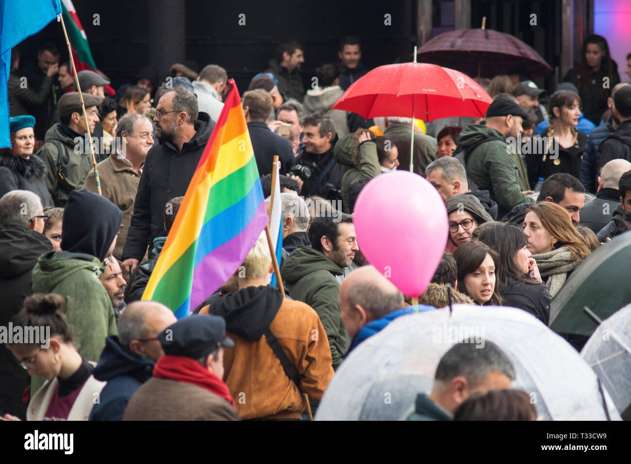 Manifestación por la oficialidad de la lengua asturiana en Gijón, les Asturies. Banque D'Images