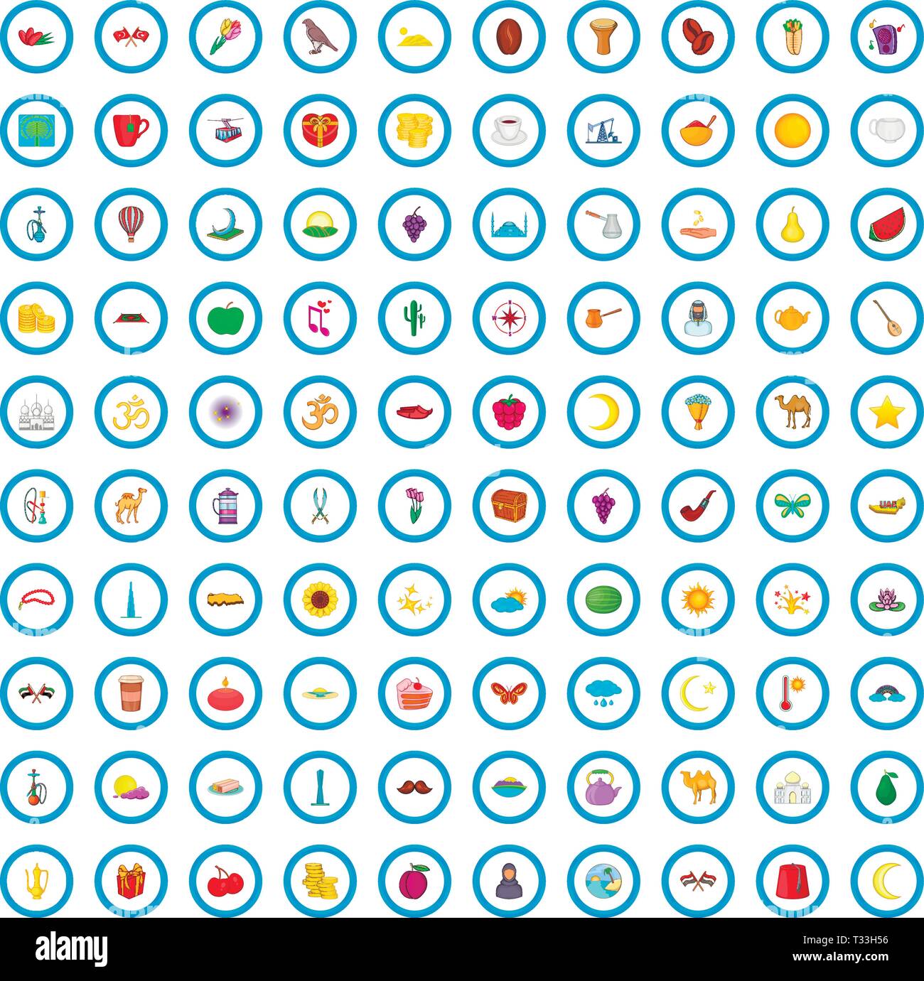 Ramadan 100 icons set dans un style de dessin animé pour tout modèle vector illustration Illustration de Vecteur