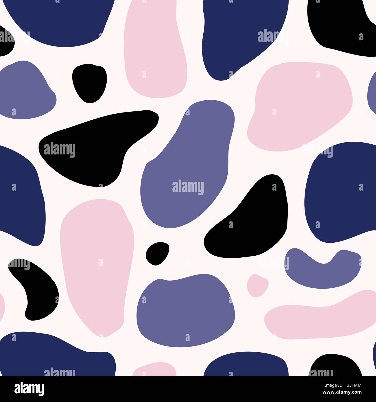 Motif répétitif sans couture avec formes abstraites en rose, bleu, lavande et noir sur fond blanc. Ludique et contemporaine de style moderne collage p Illustration de Vecteur