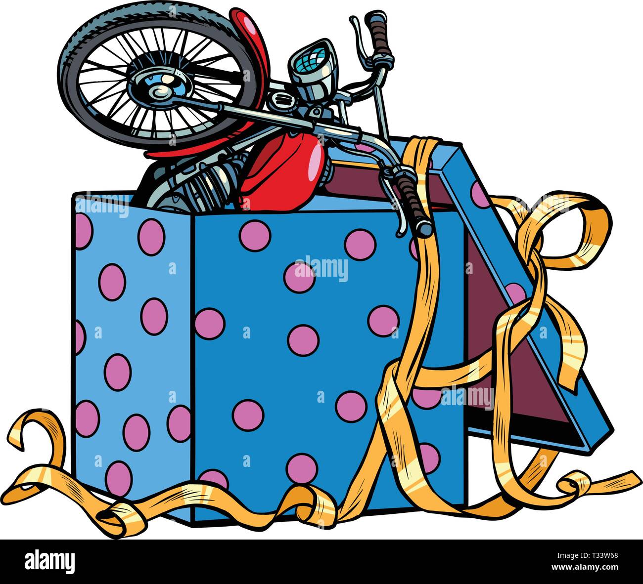Vélo moto dans une boîte-cadeau. Pop art retro vintage kitsch vector illustration Illustration de Vecteur