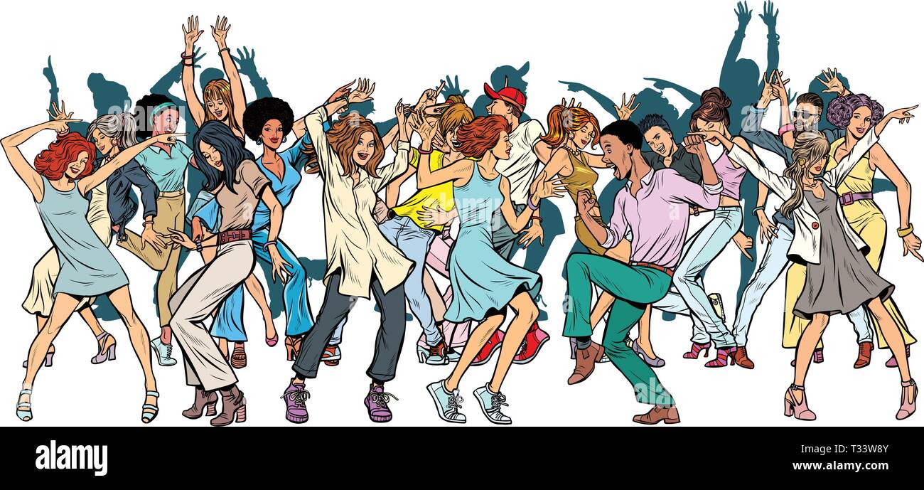 Groupe de danse de la jeunesse, de l'isoler sur un fond blanc. Pop art retro kitsch vintage illustration vectorielle Illustration de Vecteur