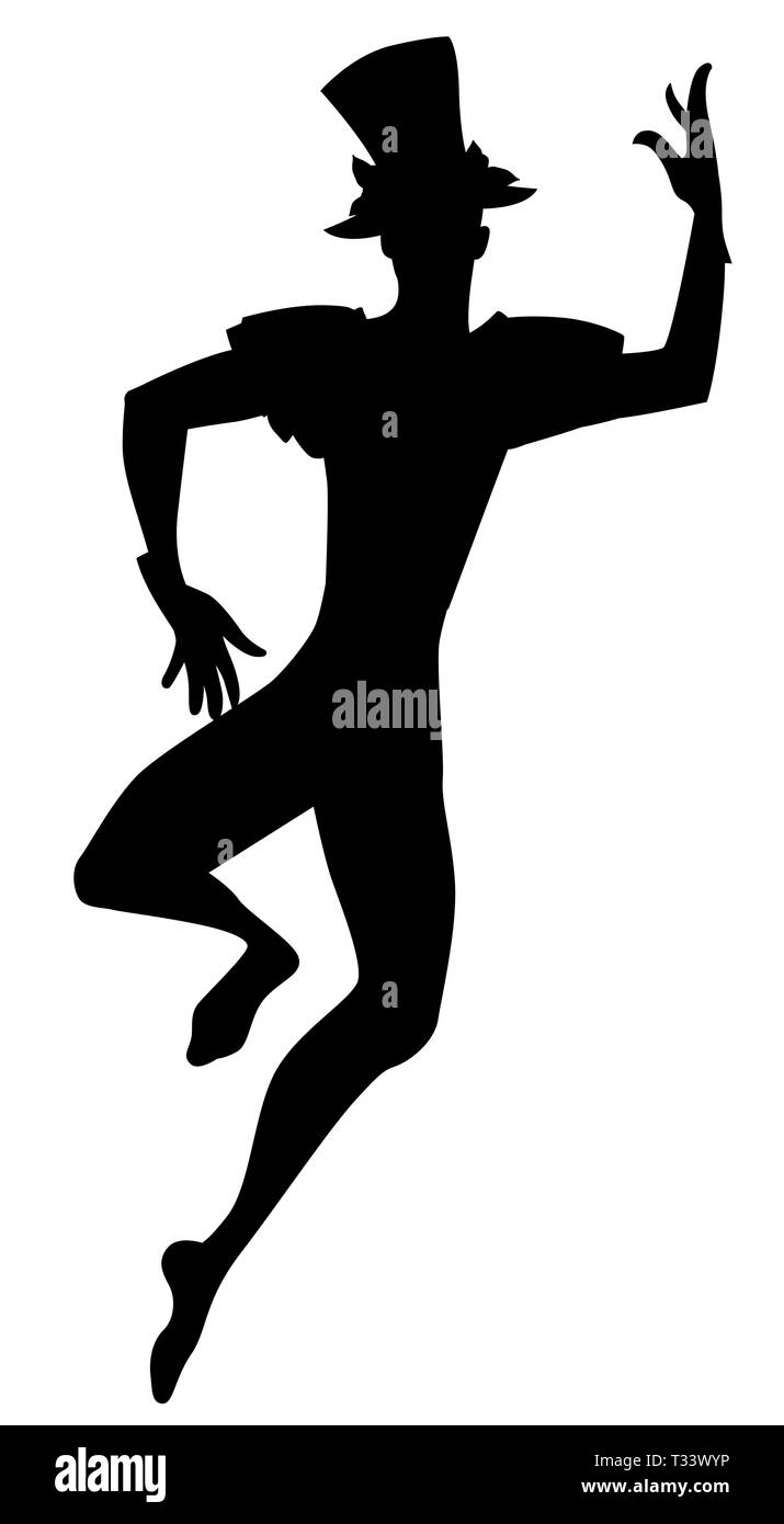 Silhouette de danseuse Joker avec top hat dancing isolé sur fond blanc Illustration de Vecteur