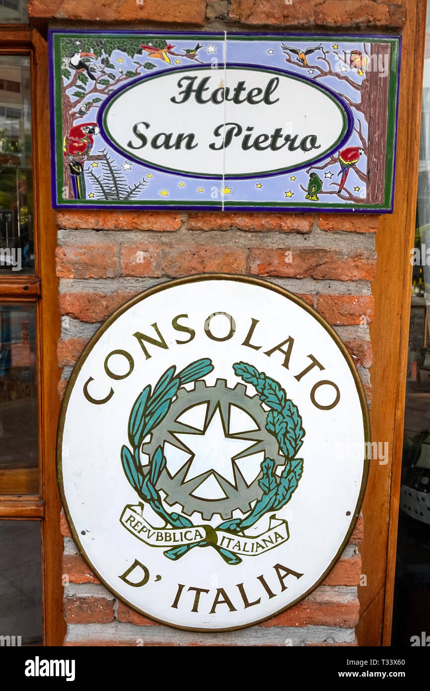 Cartagena Colombie,Bocagrande,Hotel San Pietro,Consulat italien,panneau,COL190121123 Banque D'Images