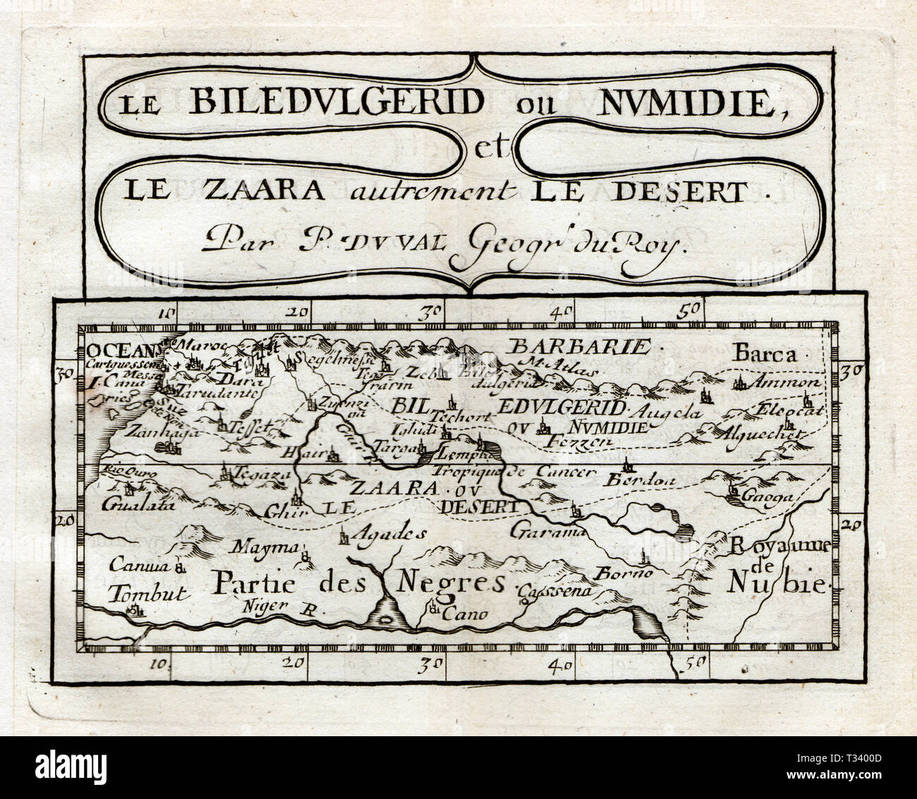 Carte antique de l'Afrique du Nord montrant le Maroc, la Côte des Barbaresques et désert du Sahara par Pierre Duval, publié à Paris, 1682 Banque D'Images