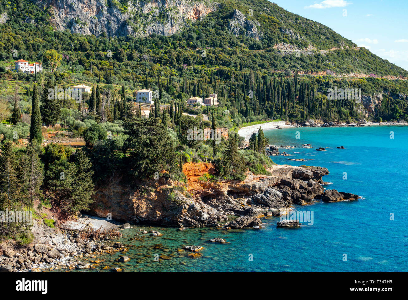 La côte grecque à Kardamyli, au printemps, printemps, Peleponnese, grèce, grec Banque D'Images