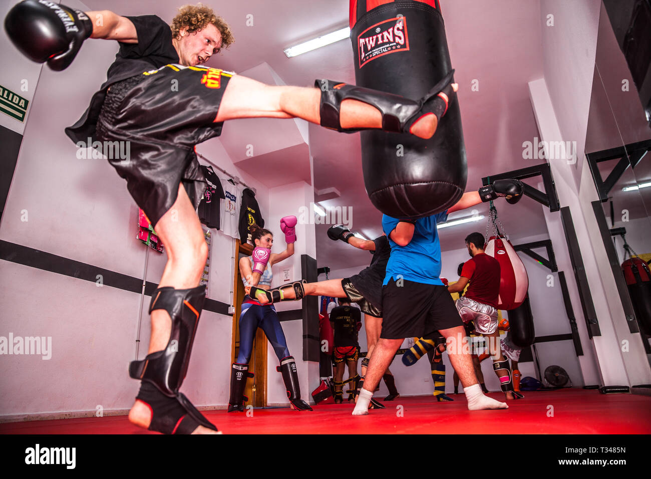 Kick boxing training in a gym Photo Stock - Alamy