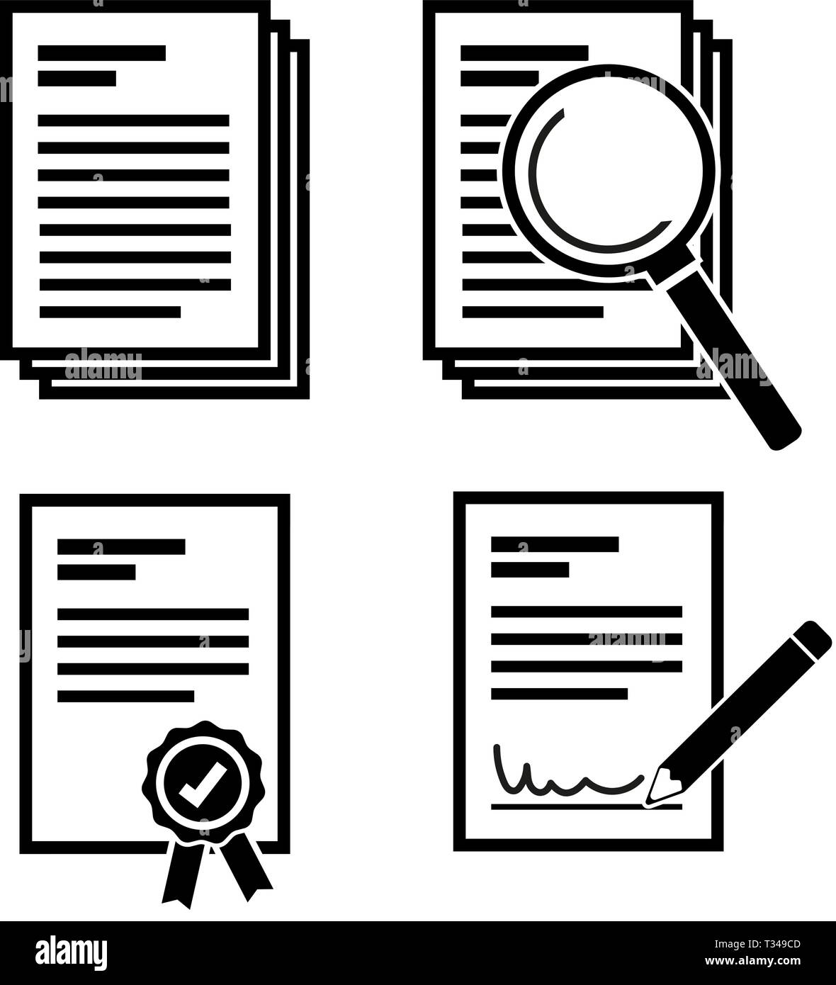 Document simple et recherchez le document avec l'icône en forme de loupe vecteur Illustration de Vecteur