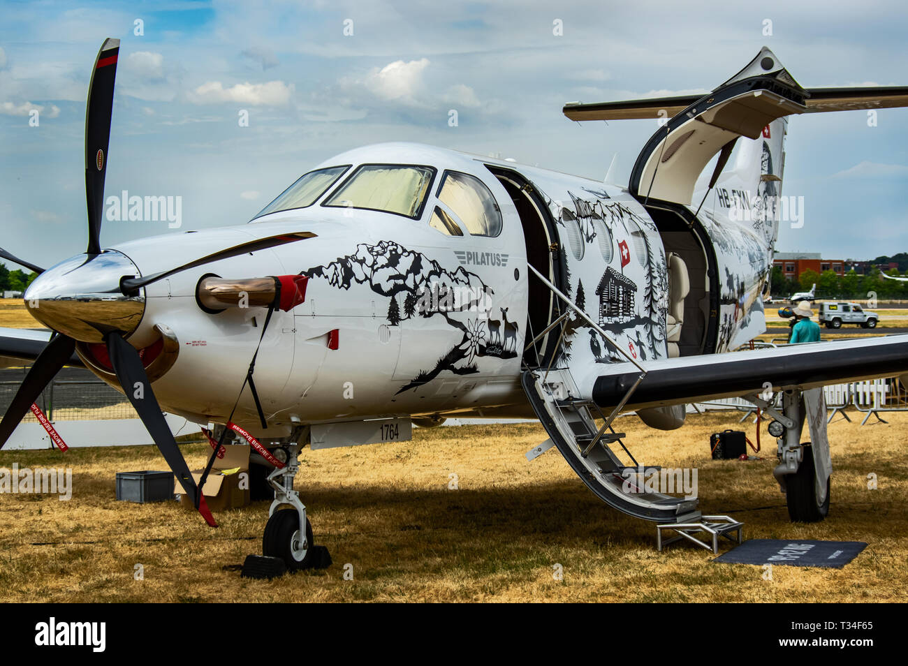 Un Pilatus PC-12-47E en exposition statique au Farnborough Air Show 2018 Banque D'Images