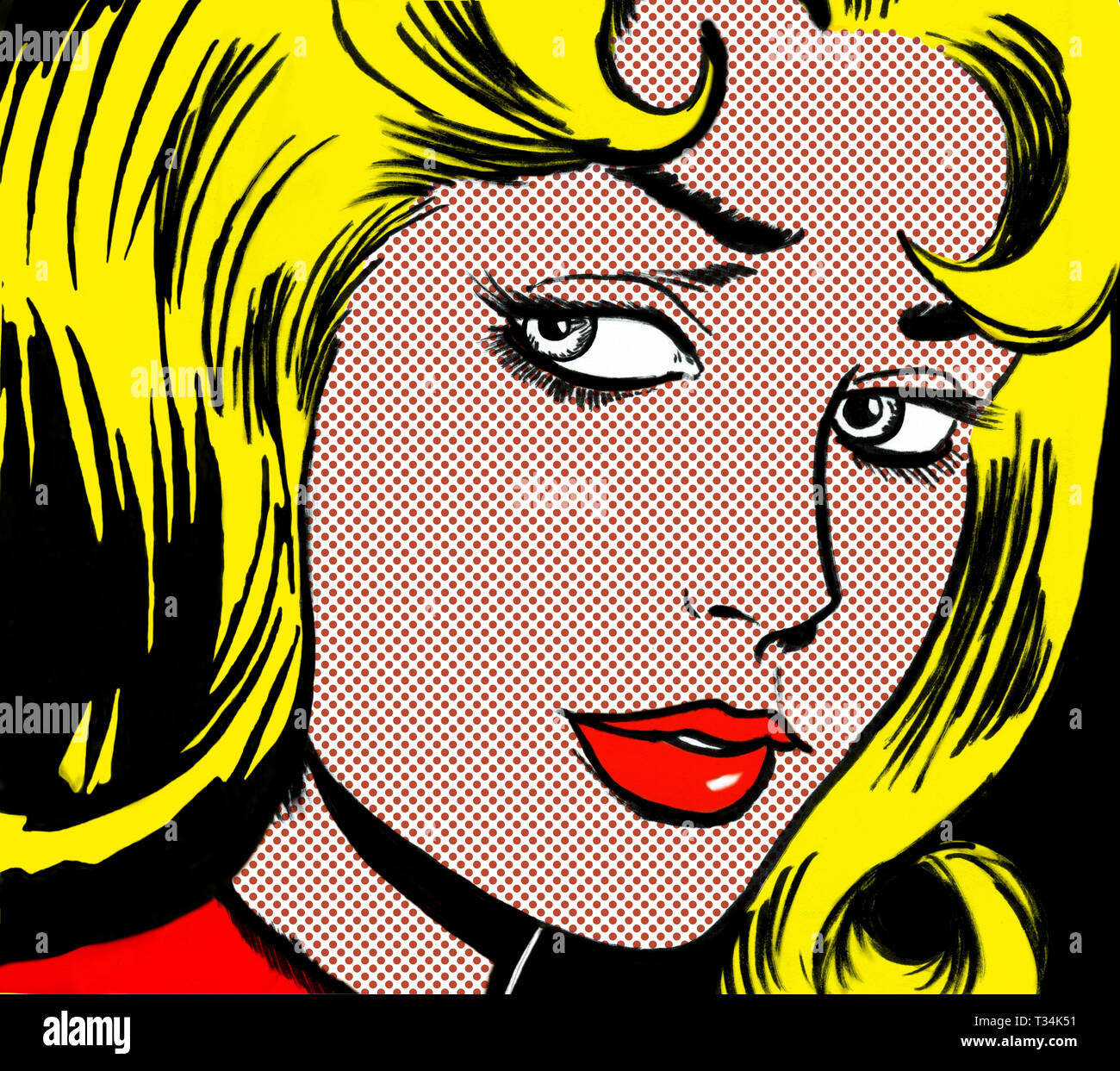 Visage fille dans le style des années 60, pop art comic books Banque D'Images