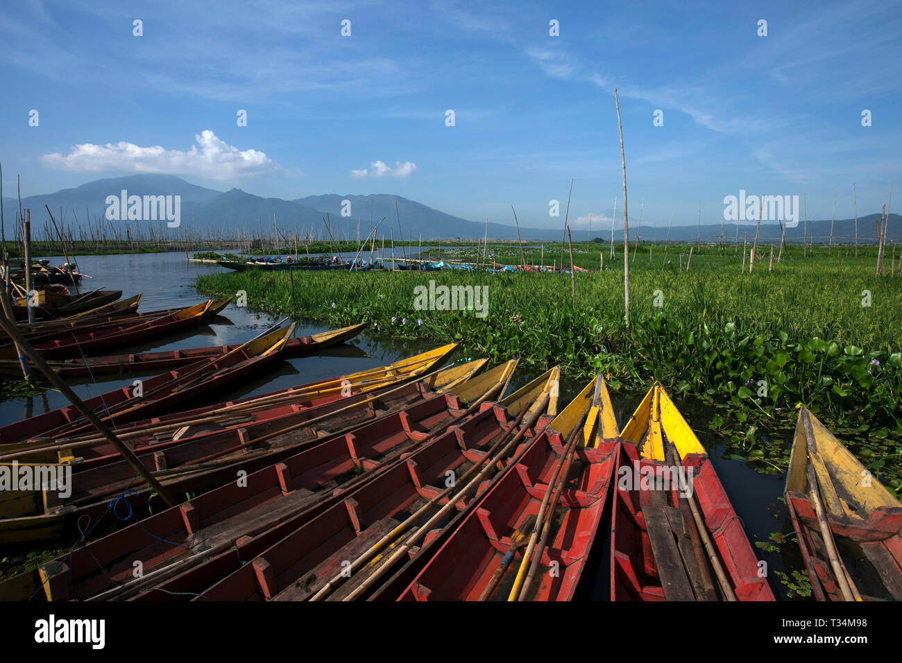 Les bateaux amarrés le long de la côte, à Semarang, Central Java, Indonésie Banque D'Images