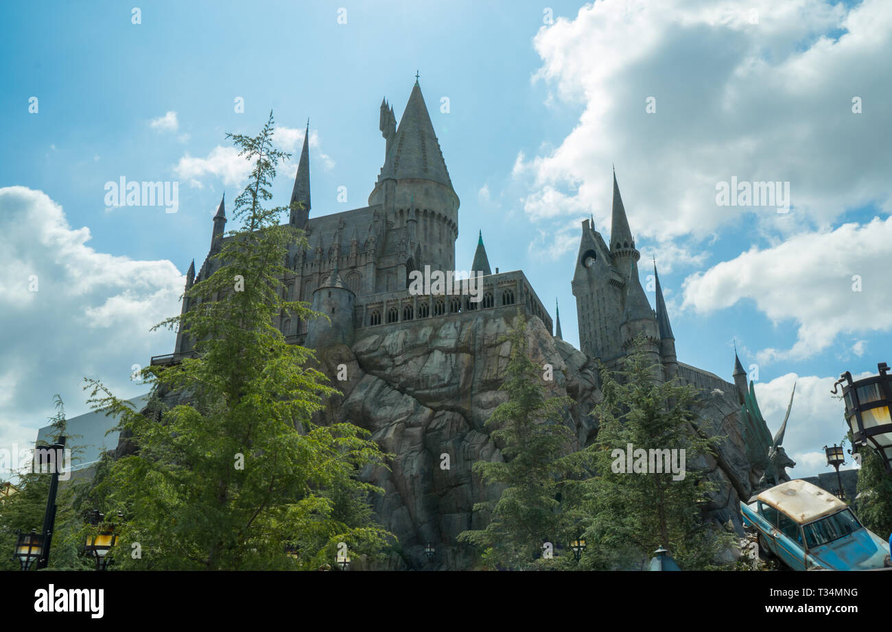 Parc à thème Universal Studios, Château de Poudlard, Harry Potter, Hollywood, Californie, USA Banque D'Images