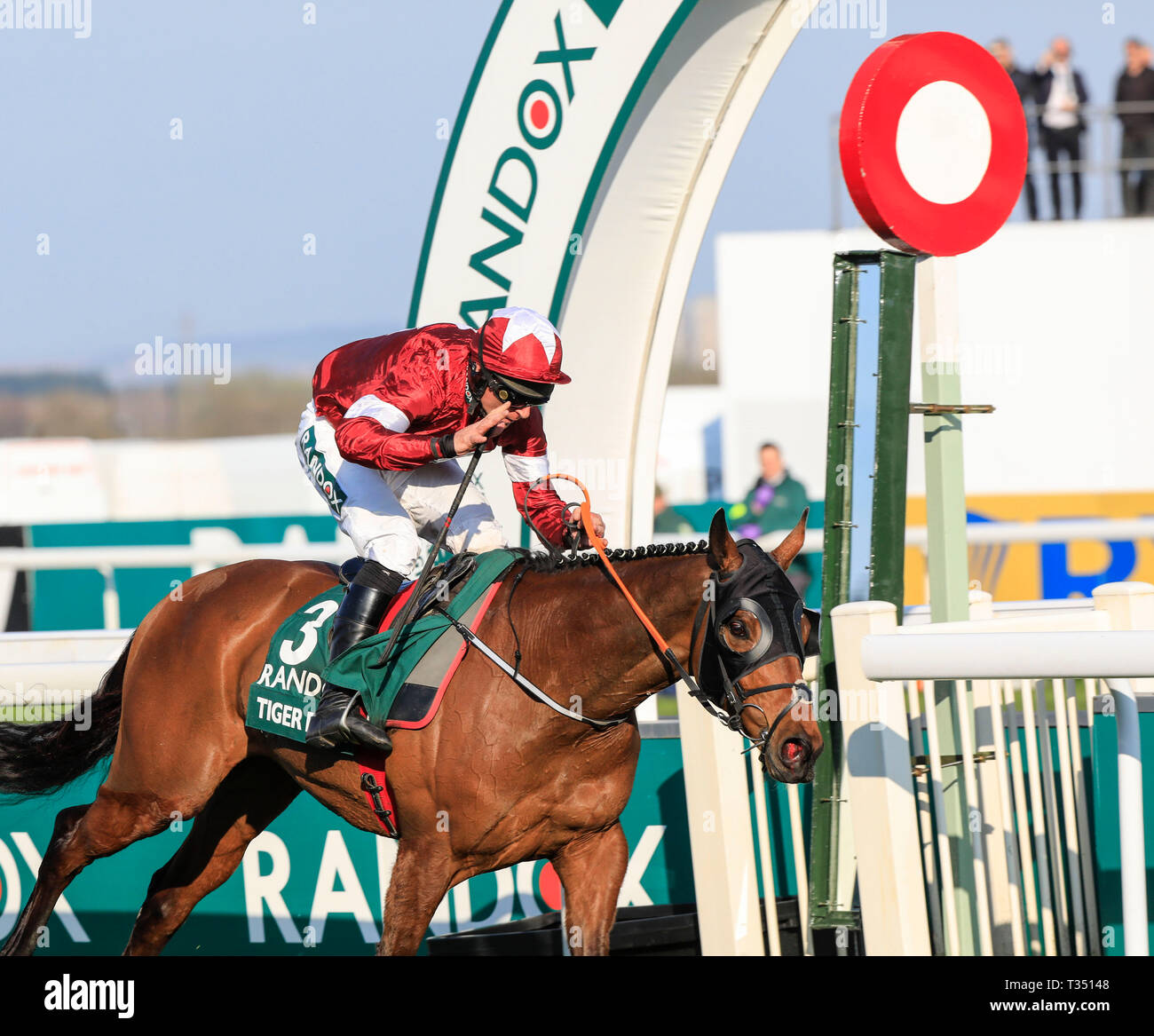 Hippodrome d'Aintree, Aintree, UK. 6ème apr 2019. Le Grand National 2019 festival, jour 3 ; Tiger Roll monté par Davy Russell passe au poteau et gagne le Grand National Credit : Action Plus Sport/Alamy Live News Banque D'Images