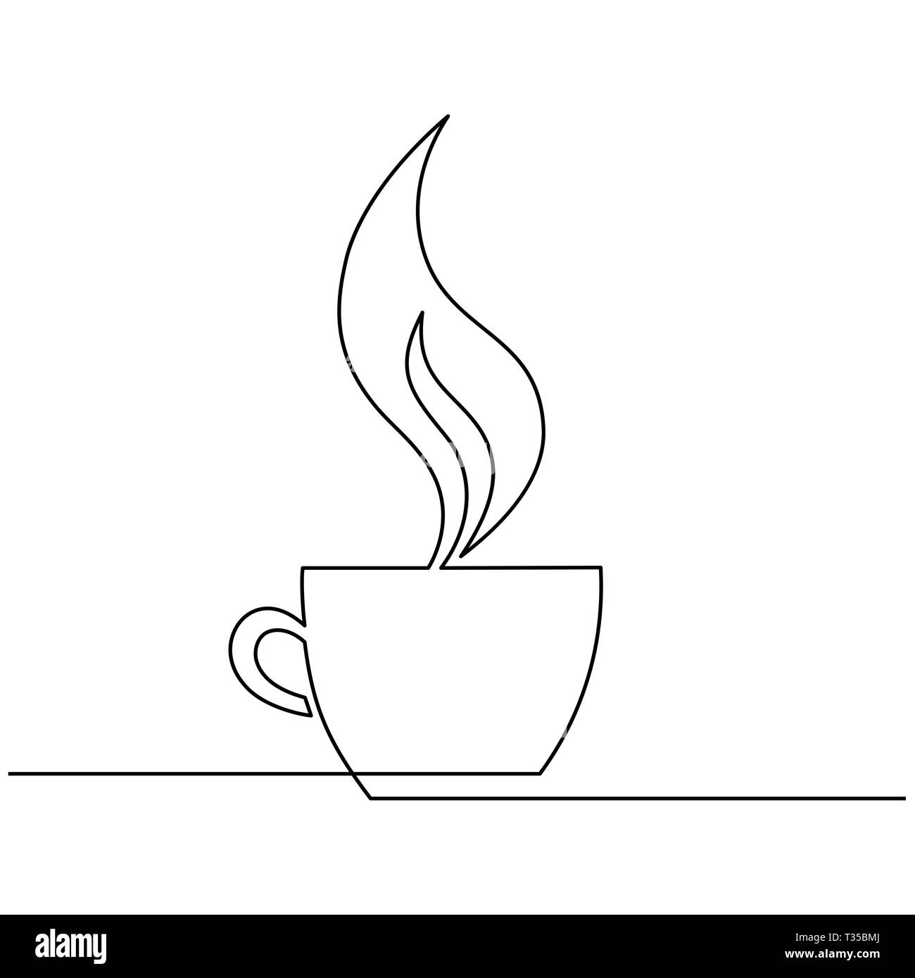 Tasse de café, plus de vapeur Cup est dessiné par une ligne sur un fond blanc. Seul le schéma. Ligne continue. Vector Illustration de Vecteur