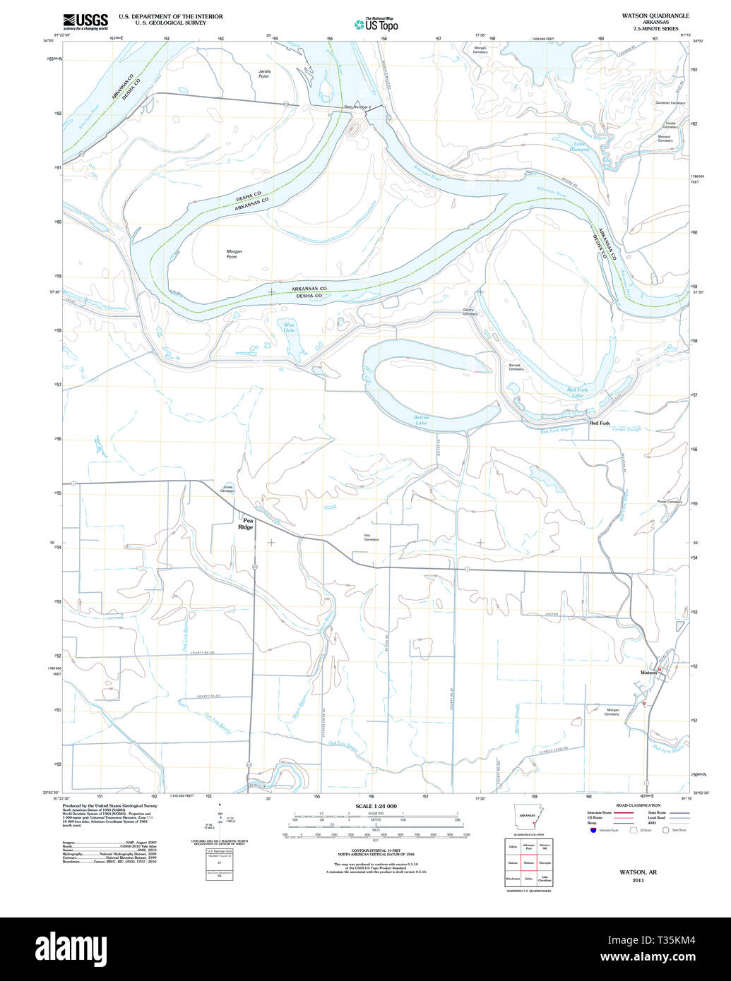 Carte TOPO USGS Arkansas AR Watson 20110815 Restauration TM Banque D'Images