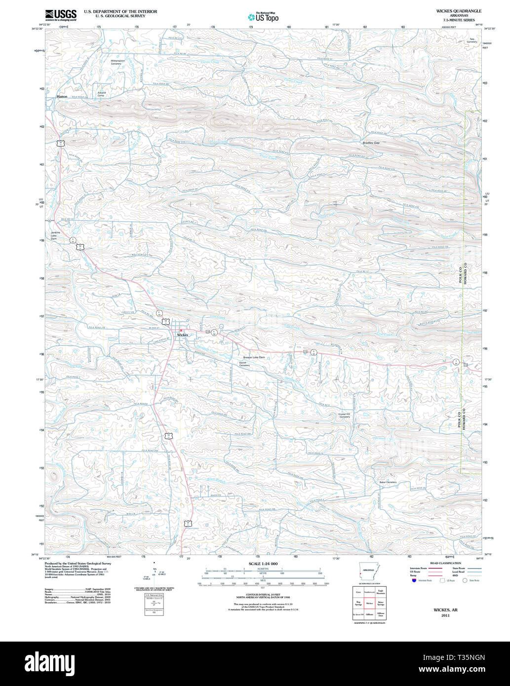 Carte TOPO USGS Arkansas AR Wickes 20110812 Restauration TM Banque D'Images