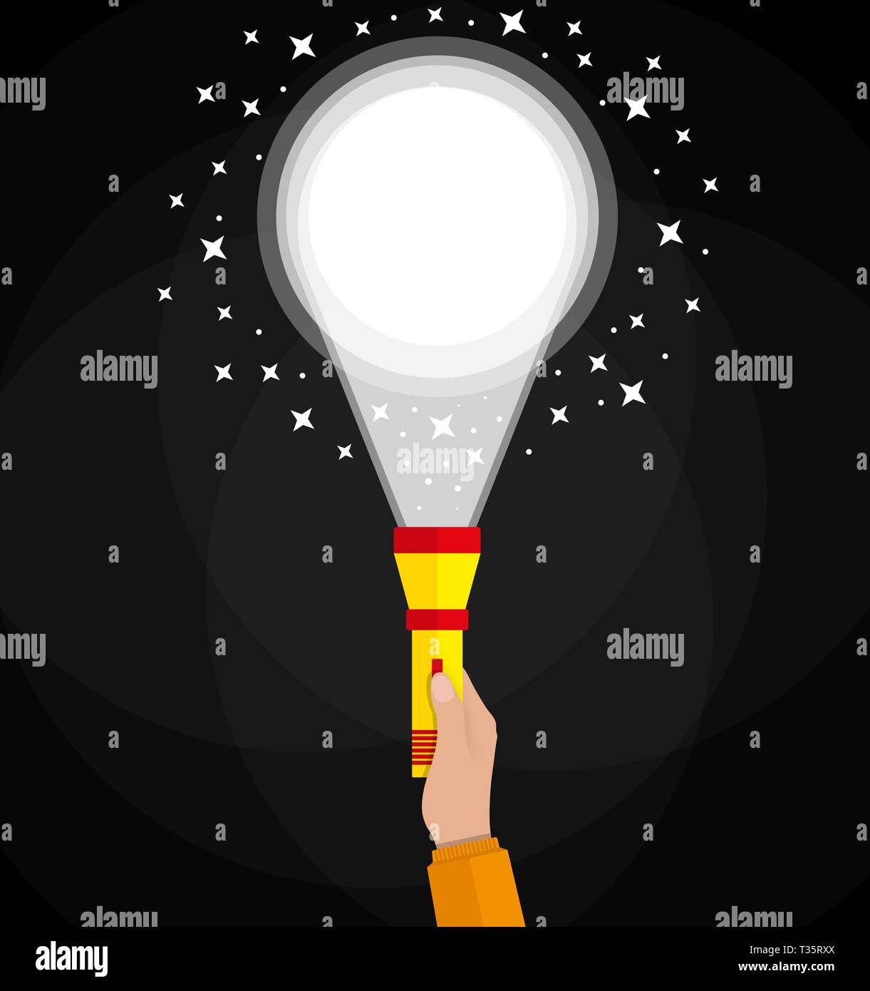 Lampe simple et de la main. Les moteurs de recherche sur internet d'optimisations concept. vector illustration dans télévision design sur fond noir Illustration de Vecteur