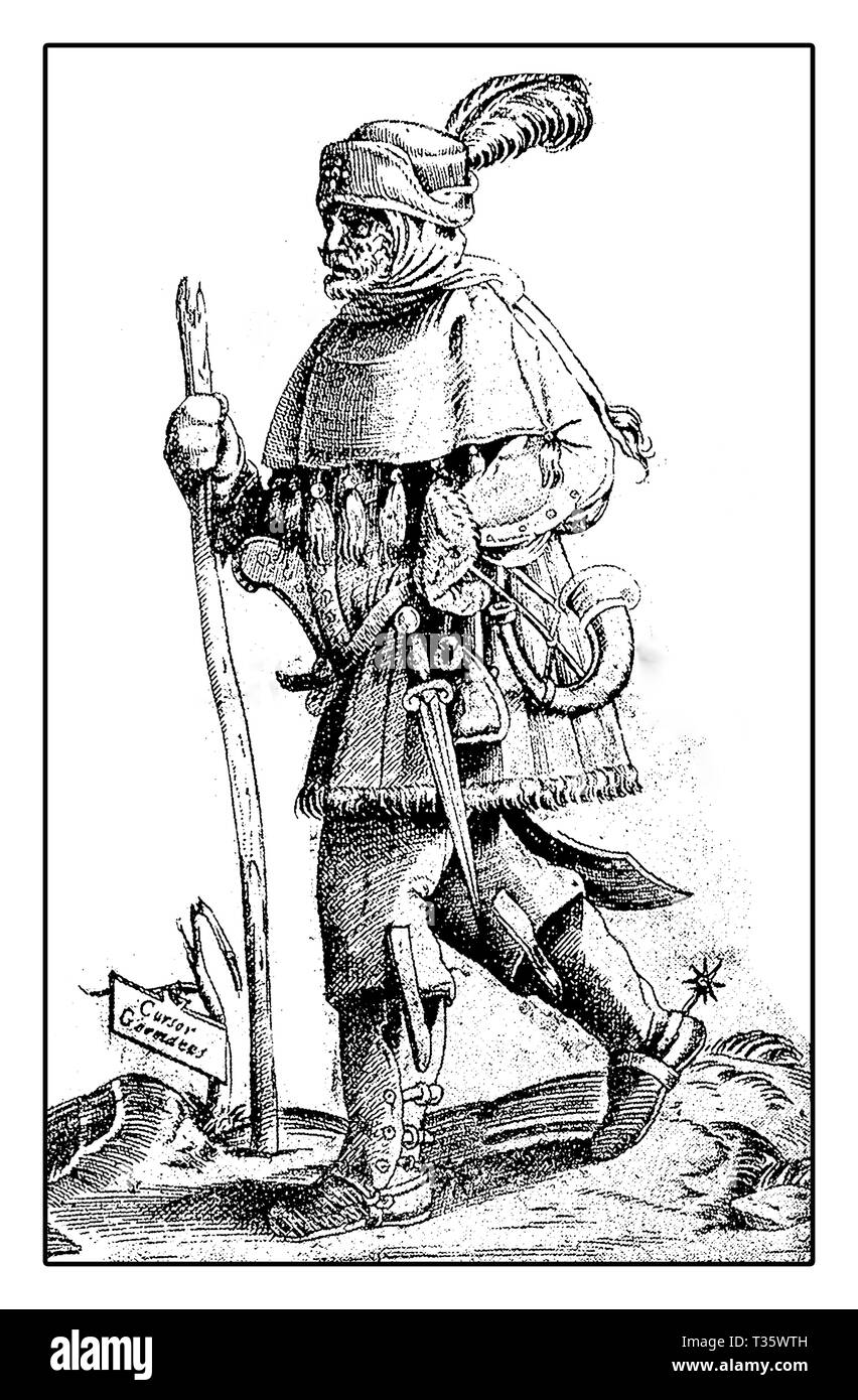 Messenger allemand ou le curseur germanus en Amérique, gravure par Enea Vico ca. 1558 Banque D'Images