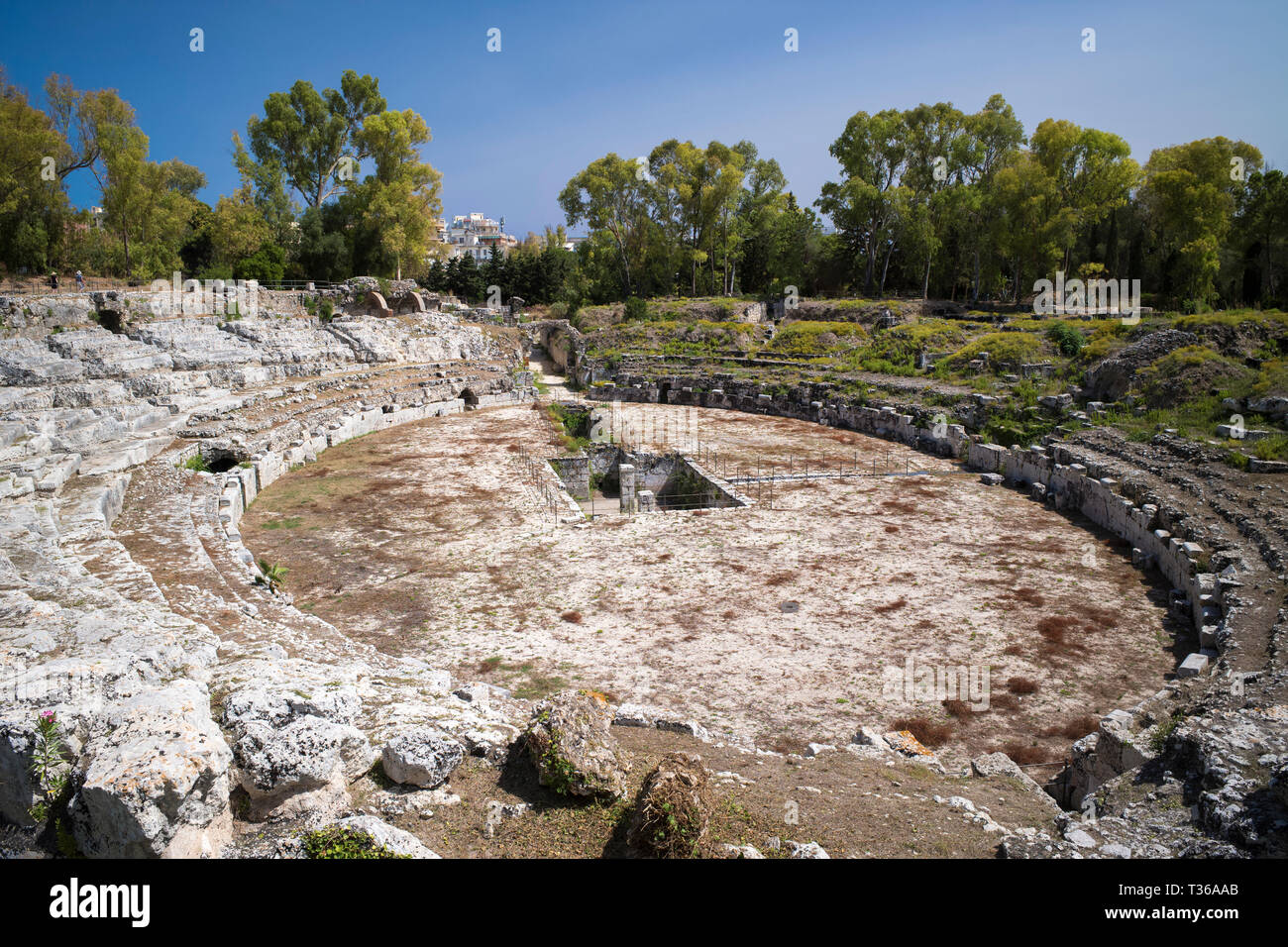 L'Amphithéâtre Romain de Syracuse, Sicile, Italie Banque D'Images