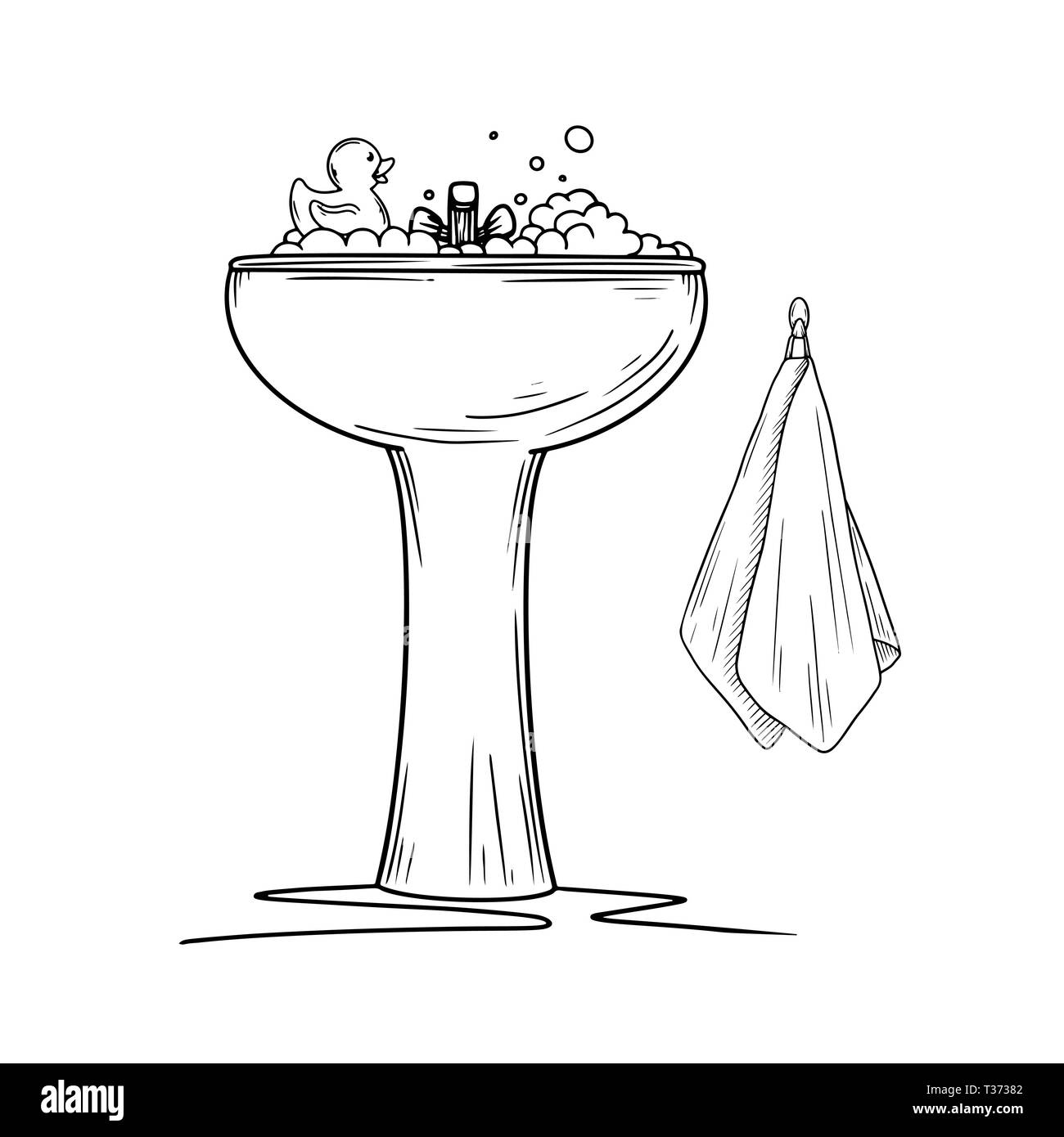 Lavabo en céramique avec de la mousse sur un fond blanc. Cartoon lavabo  avec robinet. Vector Image Vectorielle Stock - Alamy