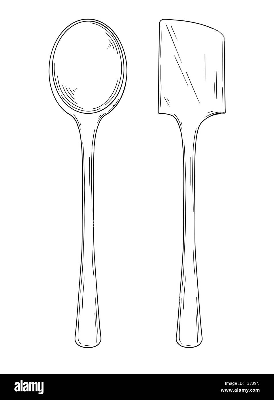 Des ustensiles de cuisine. Cuillères différentes vector illustration isolé sur fond blanc. Vector Illustration de Vecteur