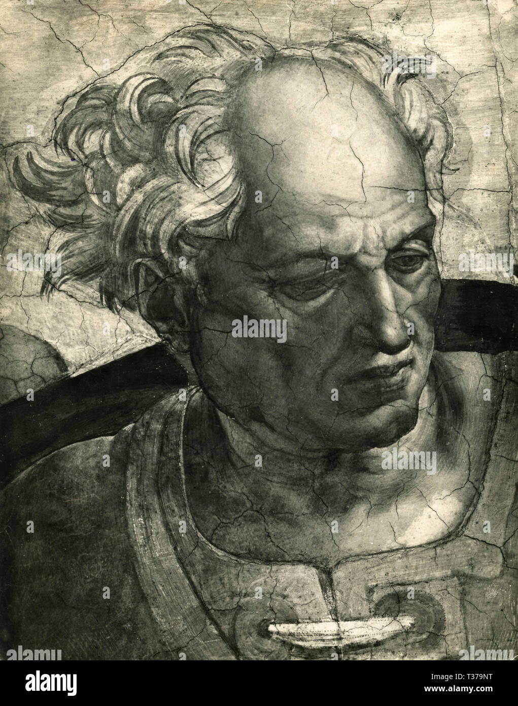La tête de Joel, des détails de la fresque de la Chapelle Sixtine, par Michel-Ange, Italie 1930 Banque D'Images
