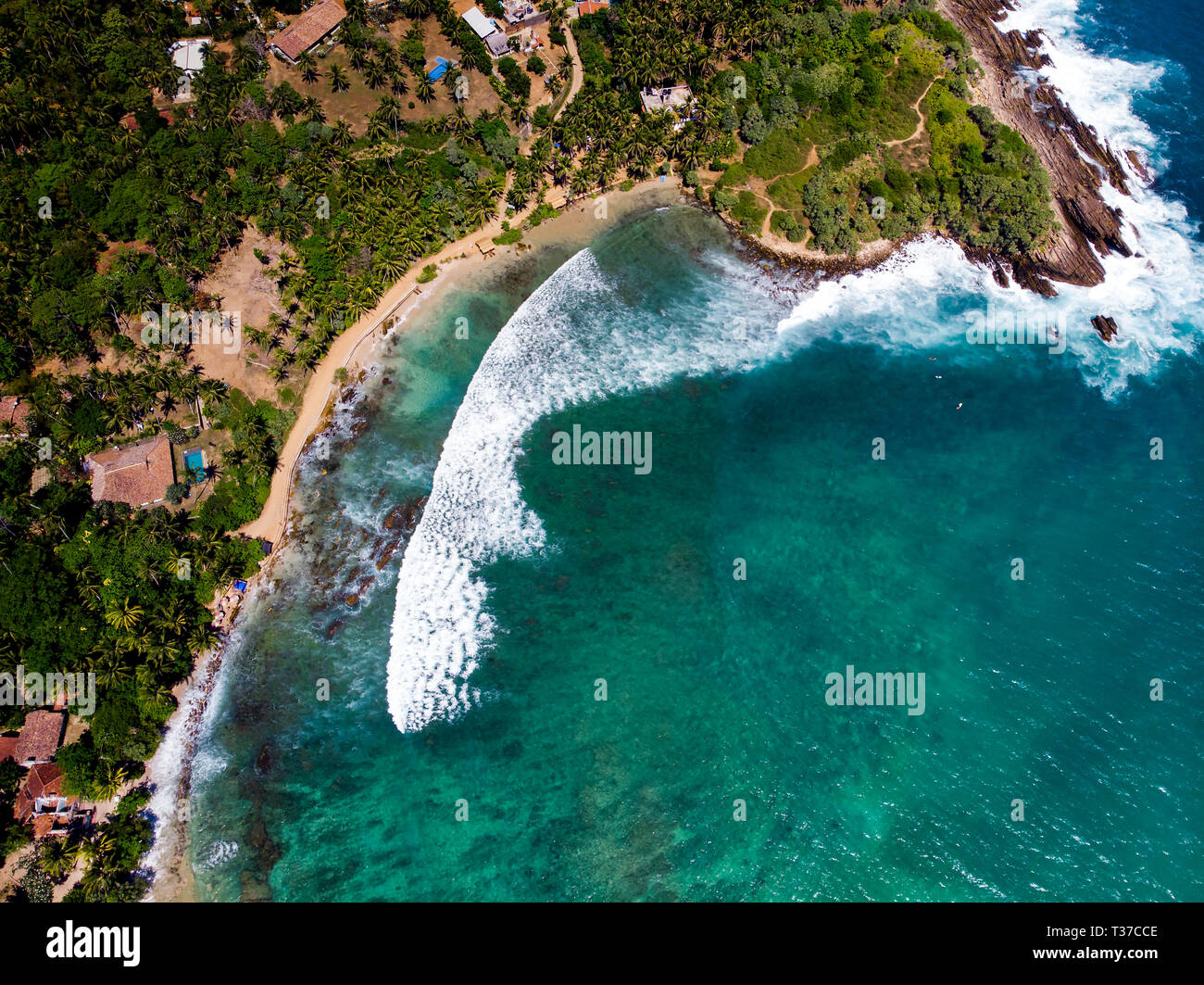 Hiriketiya Beach au Sri Lanka vue aérienne paysage Banque D'Images