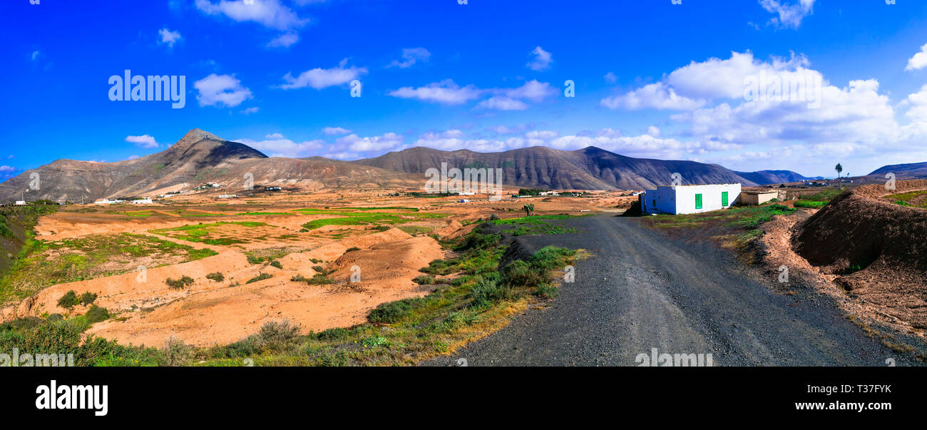 Paysage volcanique dans l'île de Fuerteventura, Espagne. Banque D'Images