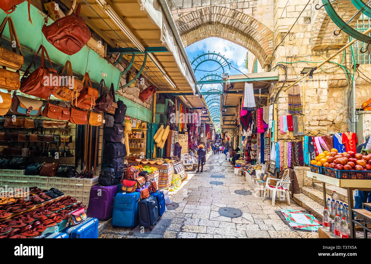 Avis de marché de souvenirs dans la vieille ville de Jérusalem, Israël Banque D'Images