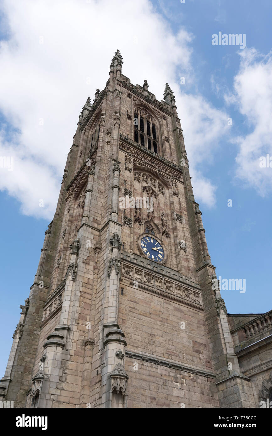 La tour de la cathédrale de Derby, porte de fer, Derby, Derbyshire, Royaume-Uni Banque D'Images