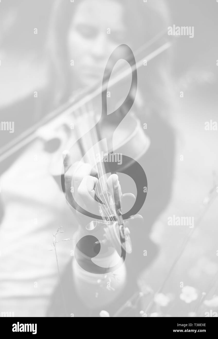 Le violoniste et le violon clef. Concept Musique Banque D'Images