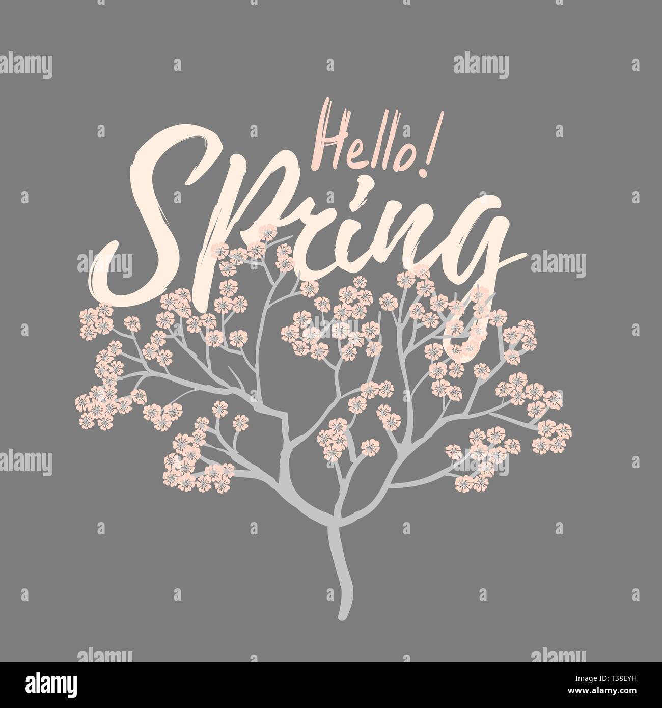 Bonjour printemps carte avec Cherry Blossom Spring Flower tree Illustration de Vecteur