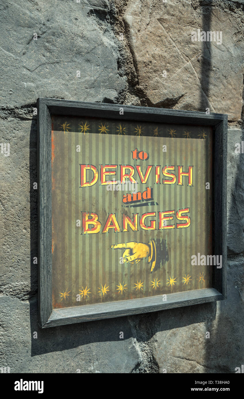 Parc à thème Universal Studios, La Boutique Sign, Harry Potter Land, Hollywood, Californie, USA Banque D'Images