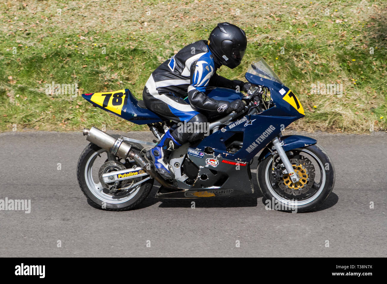 Chorley, Lancashire, Royaume-Uni. Avril, 2019. Hoghton Tower Sprint Moto 43e événement. Rider Banque D'Images