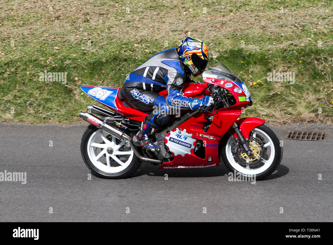 Chorley, Lancashire, Royaume-Uni. Avril, 2019. Hoghton Tower Sprint Moto 43e événement. Rider Banque D'Images